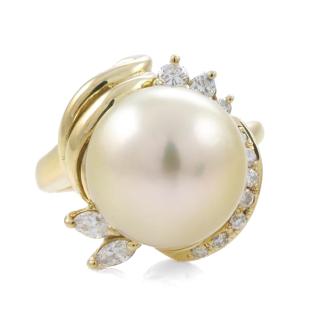 Golden South Sea Pearl and Diamond Ring