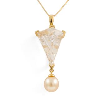8.7mm Pearl and Rutilated Quartz Pendant