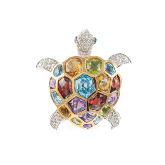 Gemstone & Diamond Turtle Brooch/Pendant