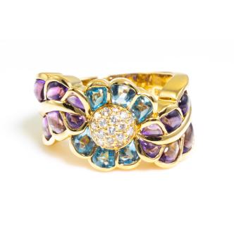 2.17ct Amethyst, Topaz and Diamond Ring