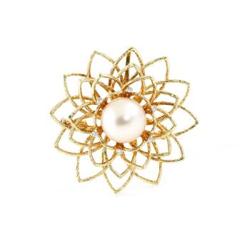 11mm Pearl & 0.09ct Diamond Brooch