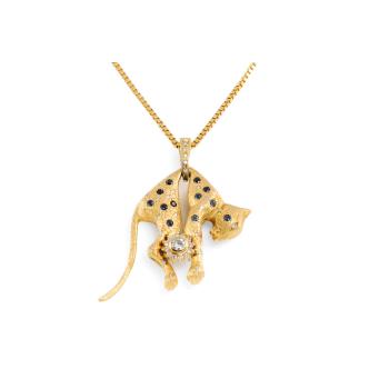 Sapphire and Diamond Panther Pendant