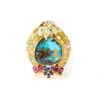 25.40ct Opal, Gemstone & Diamond Brooch