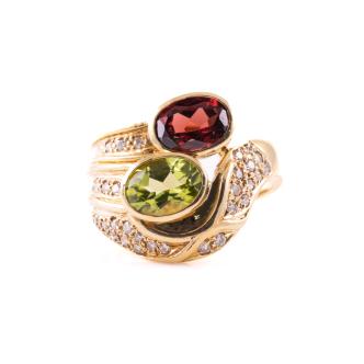 Garnet, Peridot and Diamond Ring