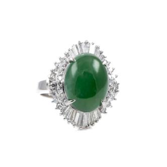 12.10ct Jade and 1.11ct Diamond Ring