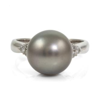 11.8mm Tahitian Pearl and Diamond Ring