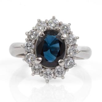 1.58ct Blue Sapphire and Diamond Ring