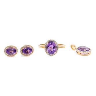 Amethyst ring, Earring & Pendant Set