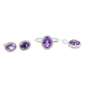 Amethyst Ring, Earring & Pendant Set