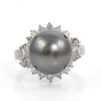 13.1mm Tahitian Pearl and Diamond Ring