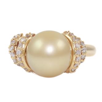 10.3mm Golden South Pearl & Diamond Ring