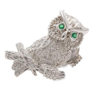 Diamond & Emerald Owl Brooch