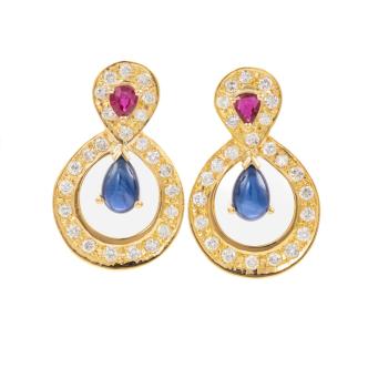 Sapphire, Ruby and Diamond Earrings