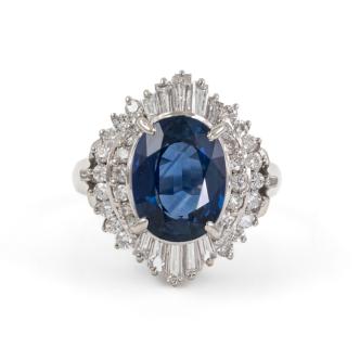 3.40ct Blue Sapphire and Diamond Ring