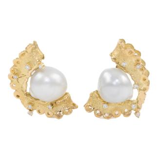South Sea Pearl and Diamond Earrings