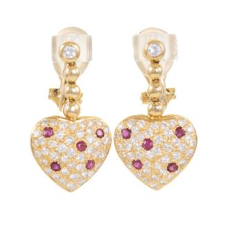 Ruby and Diamond Heart Earrings