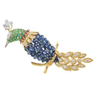 Mixed Gemstone Peacock Brooch