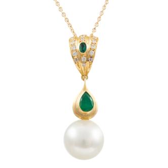 14.1mm South Sea Pearl & Emerald Pendant
