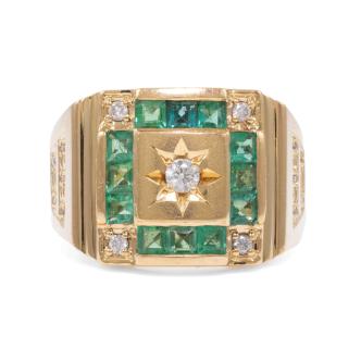 Emerald and Diamond Mens Ring