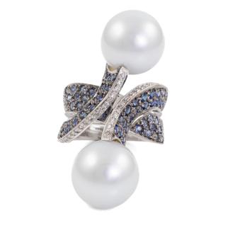 13.7mm Pearl, Sapphire & Diamond Ring