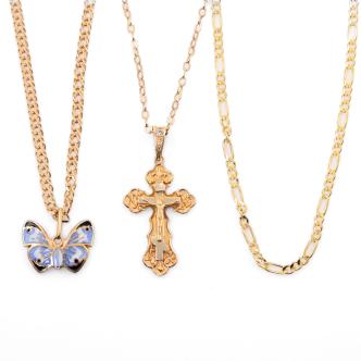 Set of 3 14ct Gold Chain with 2 Pendant