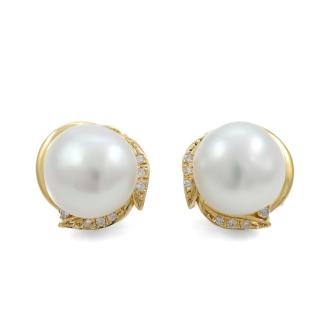 12.6mm & 12.3mm Pearl & Diamond Earrings