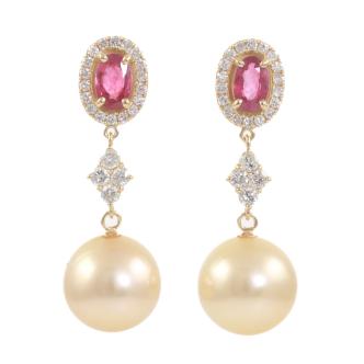 11-11.2mm South Sea Pearl & Ruby Earrings