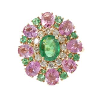 Tsavorite, Sapphire & Diamond Ring