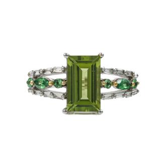 1.90ct Peridot, Tsavorite & Diamond Ring