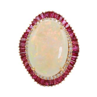 13.36ct Opal, Ruby and Diamond Ring