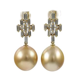 12.8-13mm South Sea Pearl & Diamond Earrings