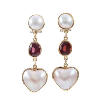 3.00ct Garnet and Mabe Pearl Earrings