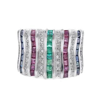 Mixed Gemstones and Diamond Ring