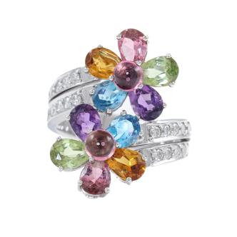 Mixed Gemstones and Diamond Ring