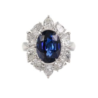 6.38ct Blue Sapphire and Diamond Ring
