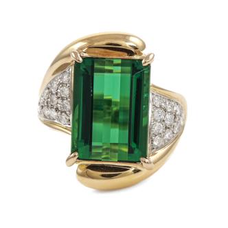 7.07ct Green Tourmaline and Diamond Ring