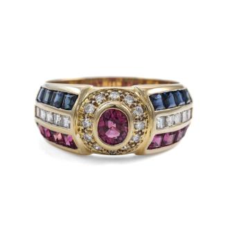 Ruby, Sapphire and Diamond Ring