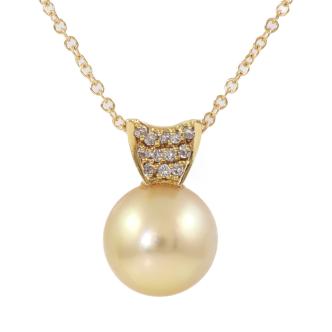 12.5mm Golden South Sea Pearl & Diamond Pendant