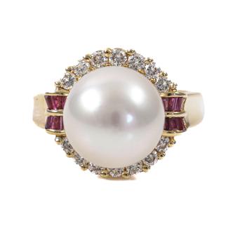 11.5mm Pearl, Ruby and Diamond Ring