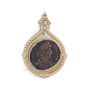 Roman Bronze Coin with Gold Enhancer Pendant