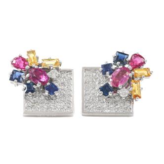 Sapphire, Ruby & Diamond Earrings