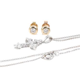Diamond Cross Pendant and Diamond Studs Set