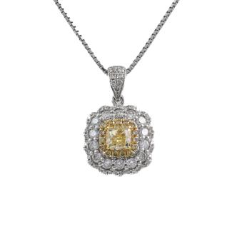 Yellow and White Diamond Halo Pendant