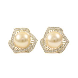 14.3-14.4mm Golden South Sea Pearl Earrings