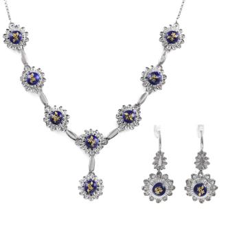 18ct Gold Enamel Necklace & Earring Set 13.4g