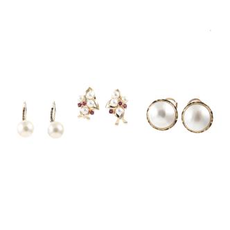 Set of Three Pairs of Pearl Earrings