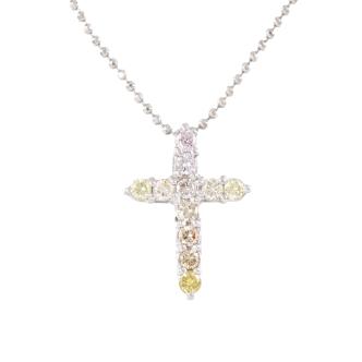 Pink, Yellow & Champagne Diamond Cross Pendant