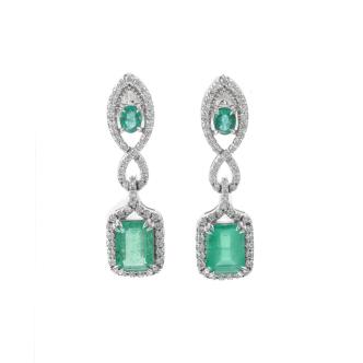 3.87ct Zambian Emerald and Diamond Earrings