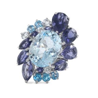 Aquamarine, Tanzanite, Topaz & Diamond Ring