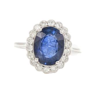 3.37ct Blue Sapphire and Diamond Ring